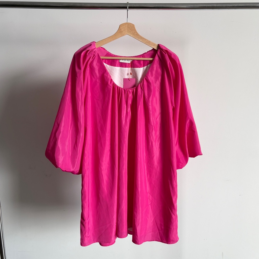 NWT RHODE Puff Sleeve Mini Dress in Bright Pink Sz Small